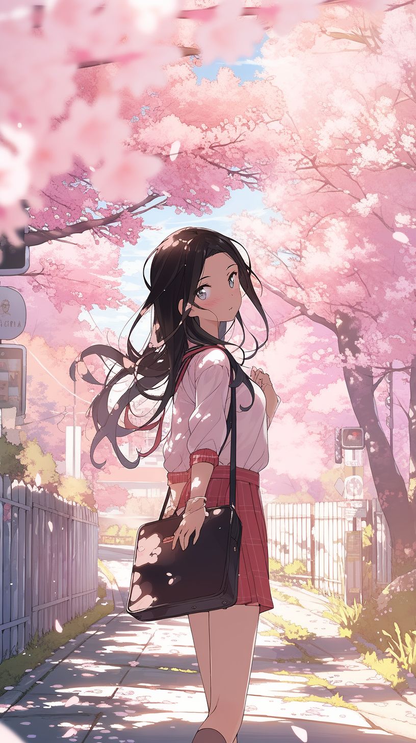 NC MKT manga and anime asian girl walking amidst pink cherry bl afdc15e2 40e7 4aaa 897f a4d460a2f374
