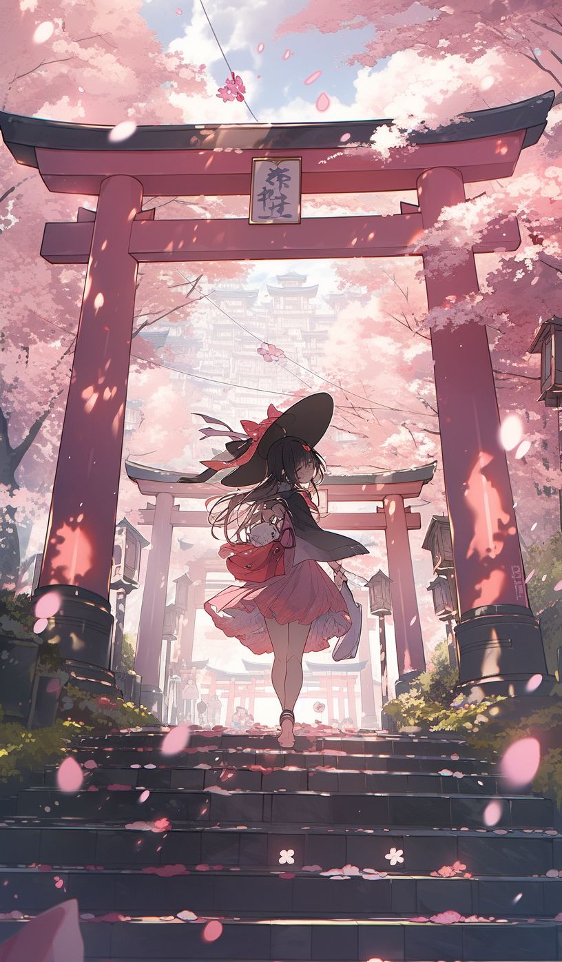 NC MKT manga and anime asian girl walking amidst pink cherry bl f164f38d e2b4 489b b9ab c7e581dfb908